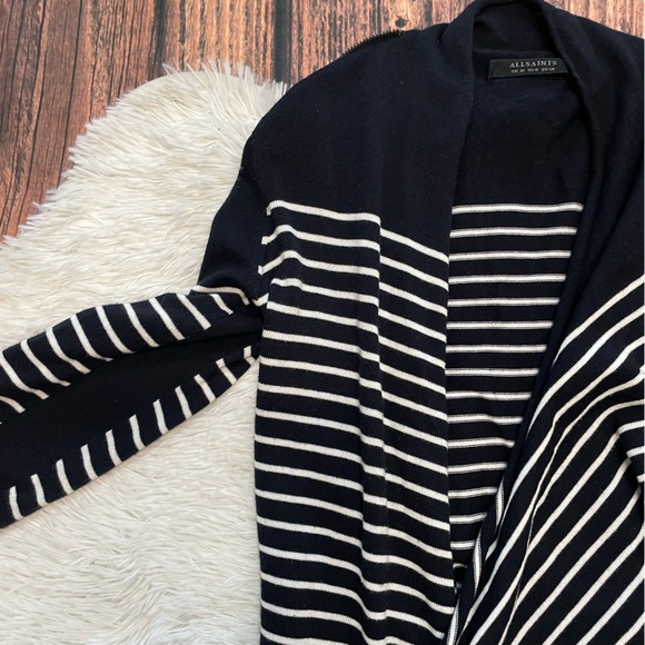 All Saints Drina Wool Striped Sweater Cardigan - Picture 5 of 9